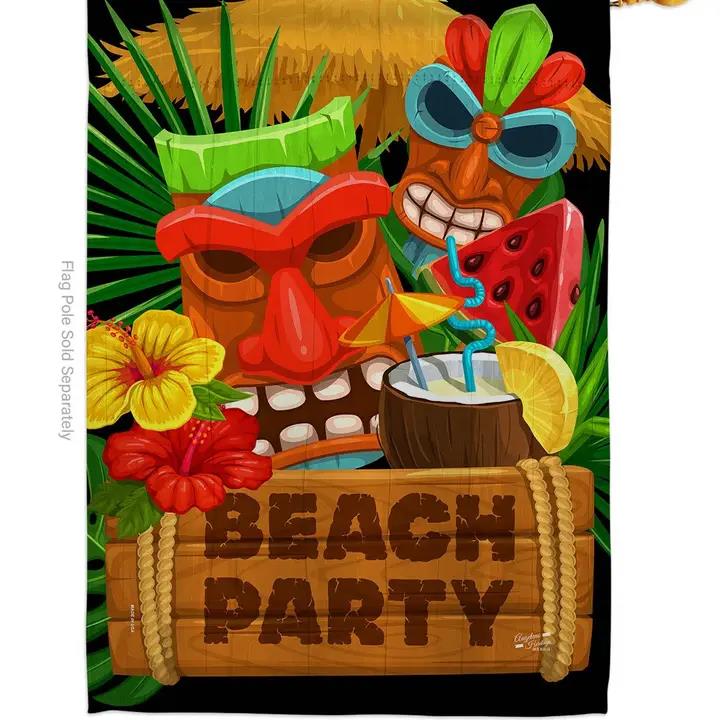 Two Group Flags Tiki Beach Party Coastal Tropical 2-Sided House Flag
