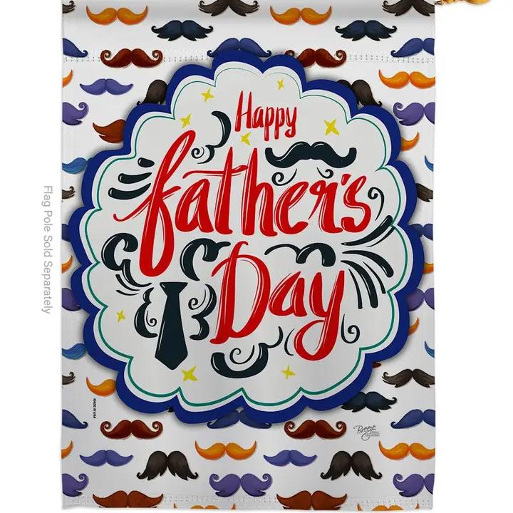 Two Group Flags Happy Father's Day Mustache Family Father House Flag