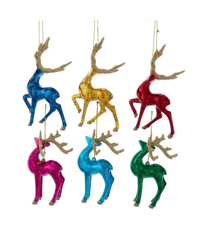 Set of 6 Bright Color Reindeer Ornaments F2299