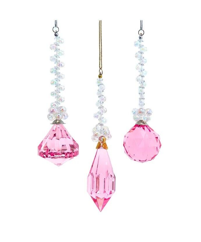 Set of 3 Acrylic Pink Drop Ornaments T3691