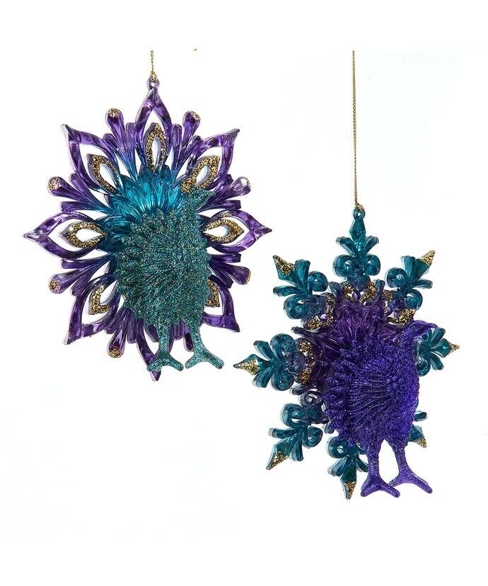 Set of 2 Peacock Ornaments T3655