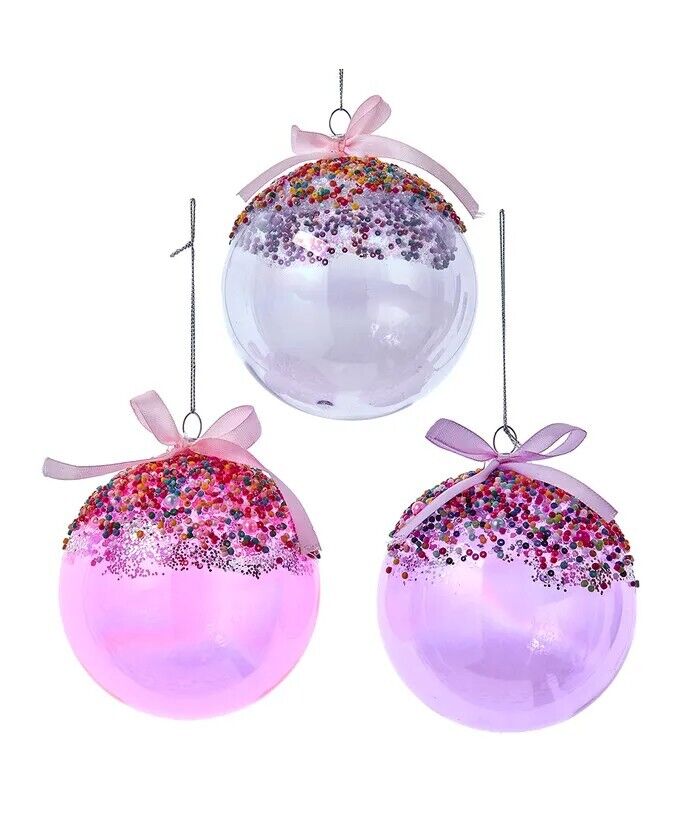 Set of 3 Glass Bubblegum Ball Ornaments F2273