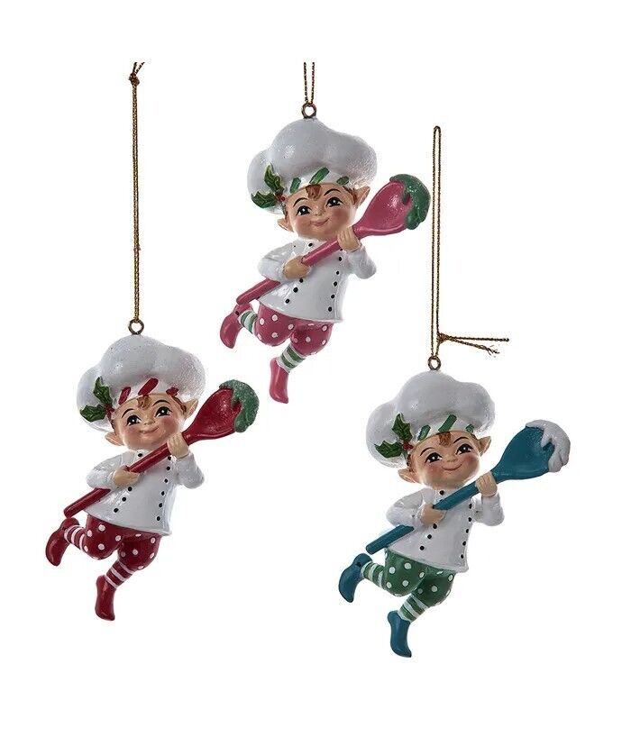 Set of 3 Elves With Spoon Ornaments D4475