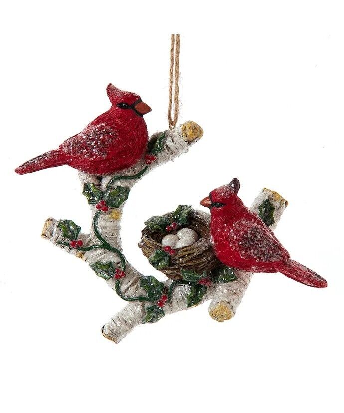 Birch Berries Cardinal On Trunk Ornament E0929