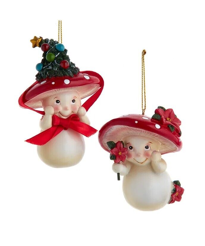 set of 2 Merry Little Mushroom Ladies Ornaments MLM0005