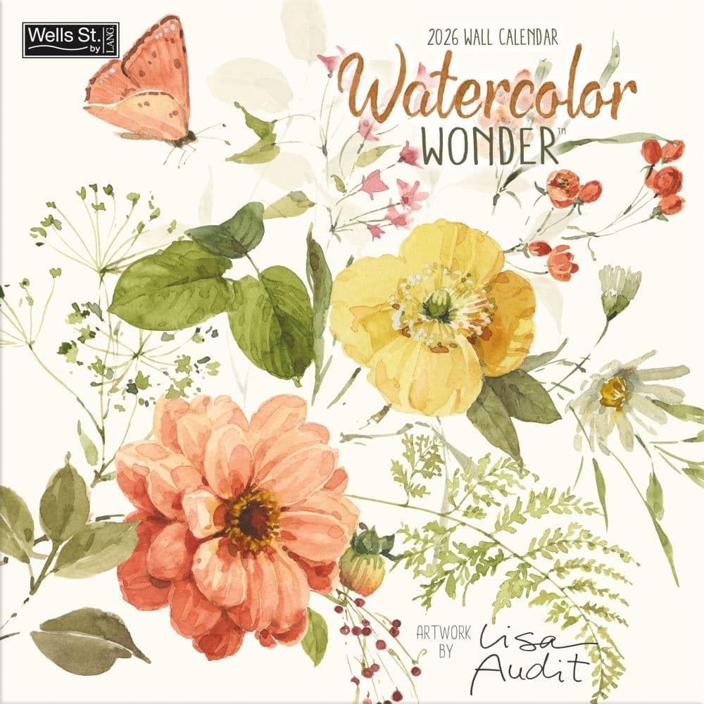 WSBL Watercolor Wonder 2026 12X12 Wall Calendar