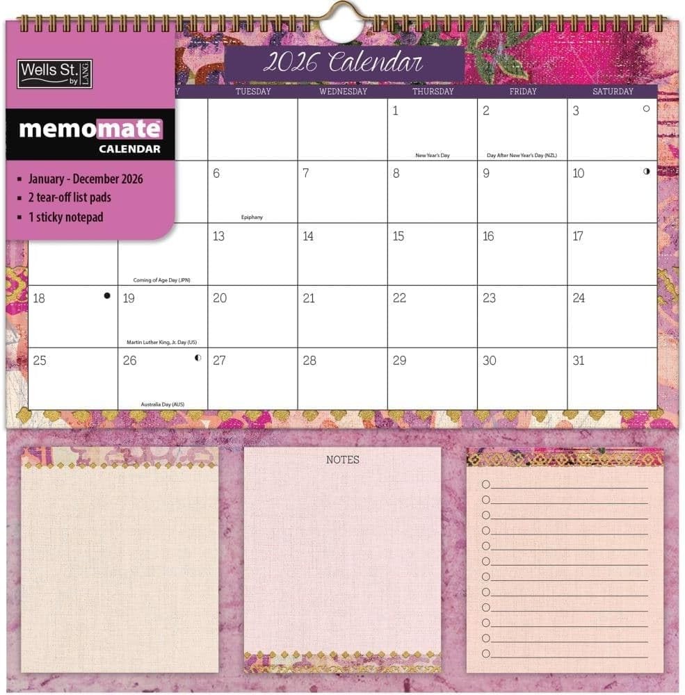 WSBL Patina Vie 2026 Memomate Spiral Calendar
