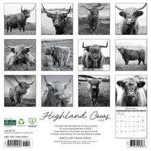Load image into Gallery viewer, Willow Creek Highland Cows (B&amp;W) 2026 12&quot; x 12&quot; Wall Calendar
