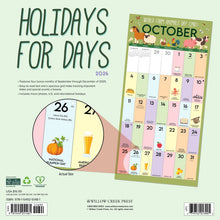 Load image into Gallery viewer, Willow Creek Holidays for Days 2026 12&quot; x 12&quot; Wall Calendar
