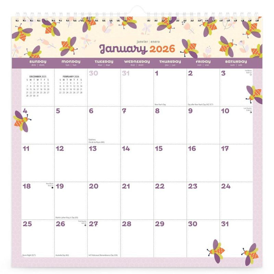 Browntrout Busy Bees 2026 12 x 12 Wire-O Wall Calendar