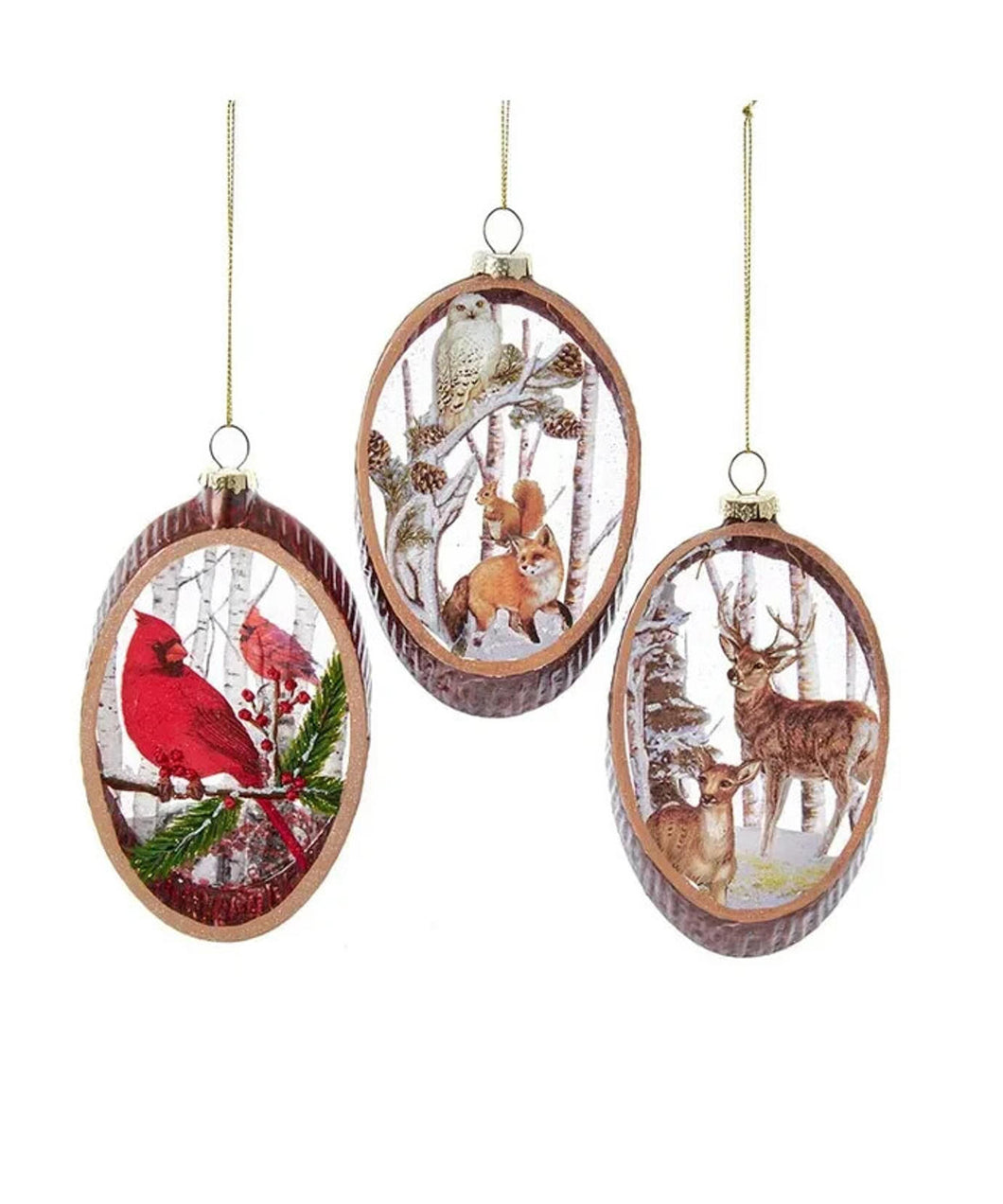 Set of 3 Glass Woodland Ornament  D4130
