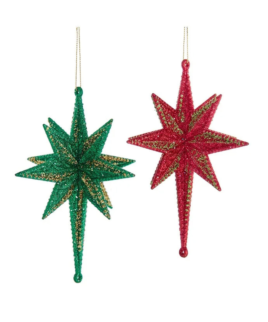 Set of 2 Red and Green 3D Star Ornaments  T3060