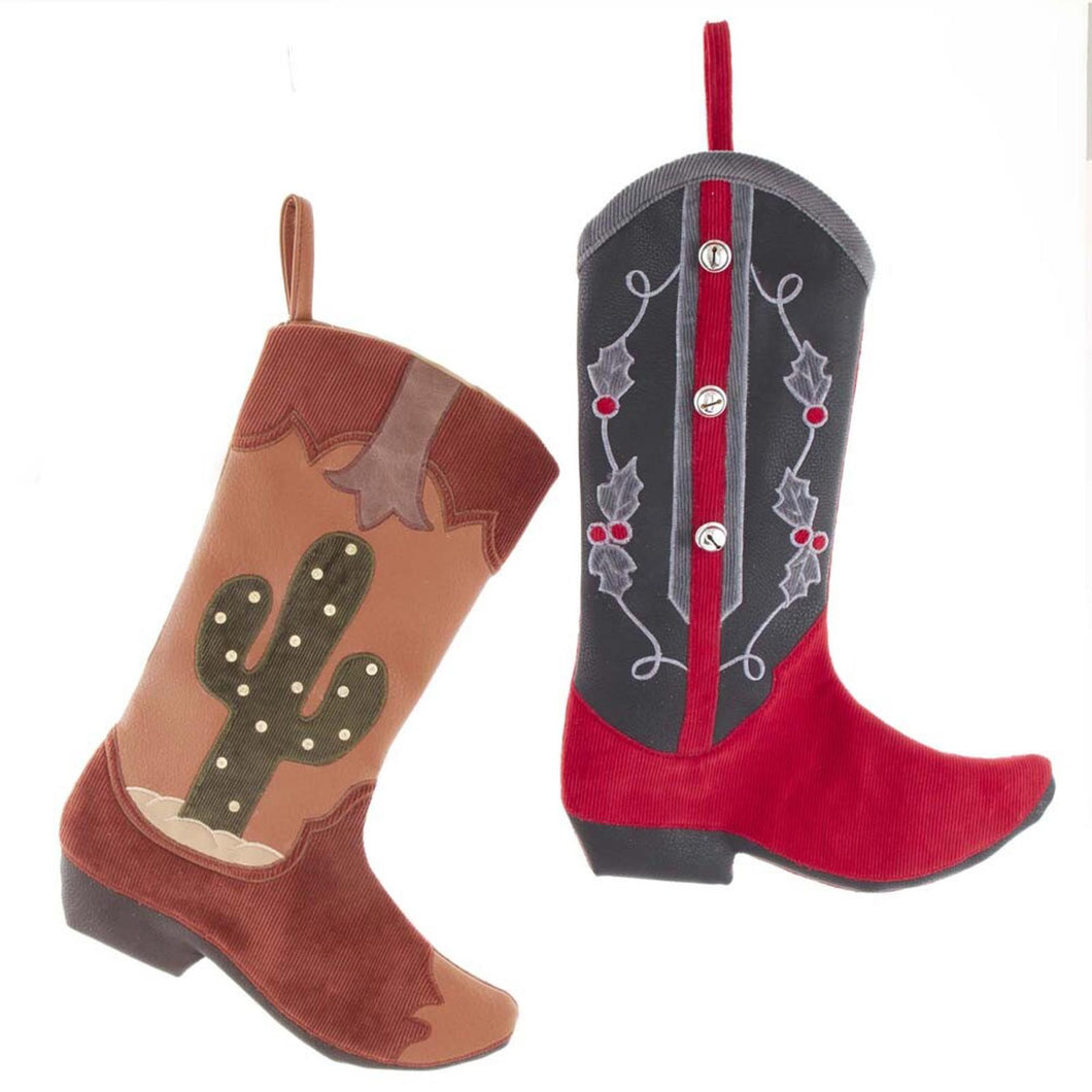 Set of 2 Red and Tan Western Boot Stockings SG0241