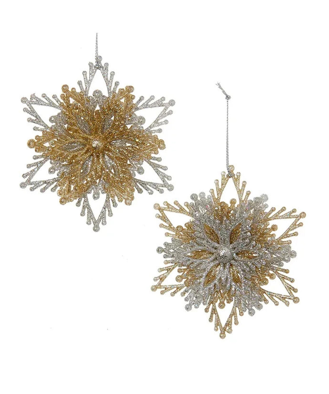 Set of 2 Gold and Silver Snowflake Burst Acrylic Ornaments    D0898