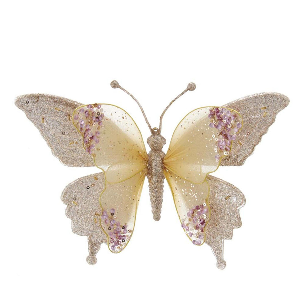 Gold and Pink Lace Butterfly Clip-On Ornament TD1666