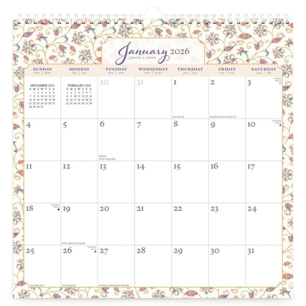 Browntrout Tuscan Delight 2026 12 x 12 Wire-O Wall Calendar