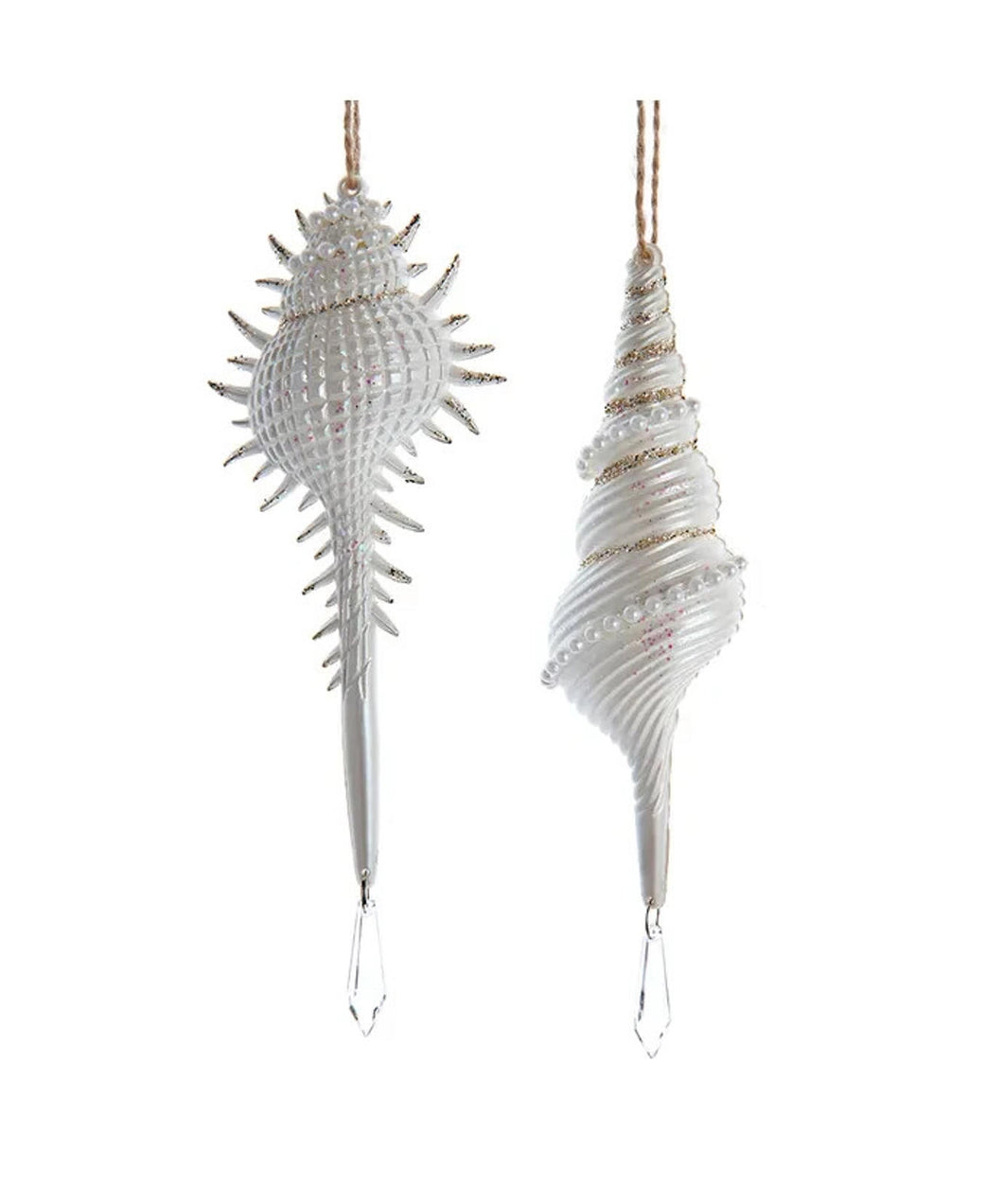 Set of 2 Glittered Shell With Drop Ornaments T3508
