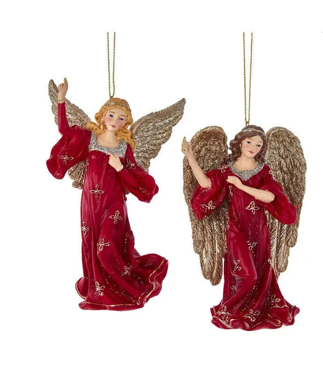 Set of 2 Regal Red Angel Ornaments E0736