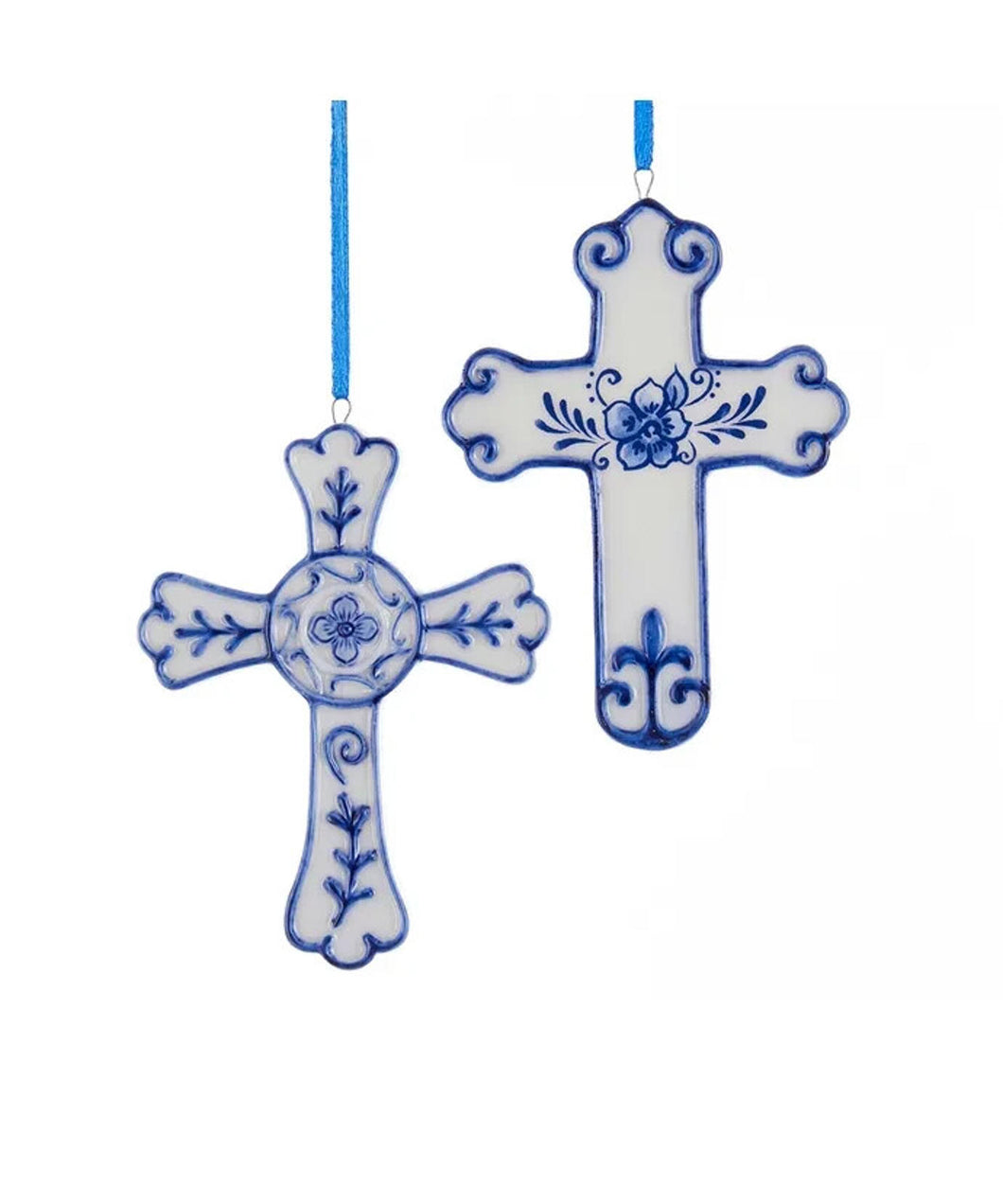 Set of 2 Porcelain Delft Blue Cross Ornaments  J7314