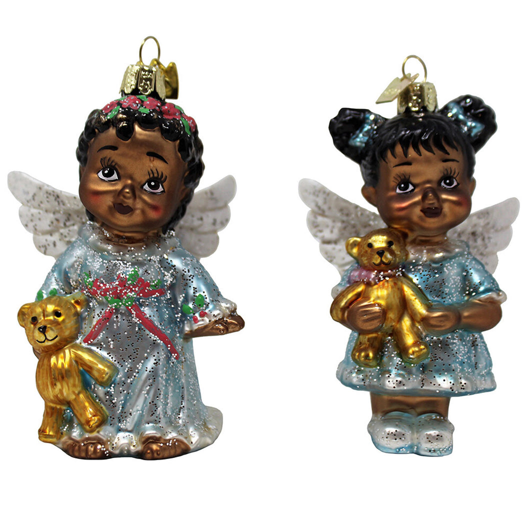 Set of 2 Noble Gems™ Glass African American Angel Ornaments NB1507