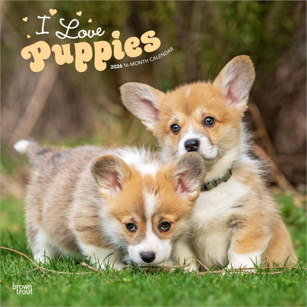 Browntrout I Love Puppies 2026 12 x 12 Wall Calendar