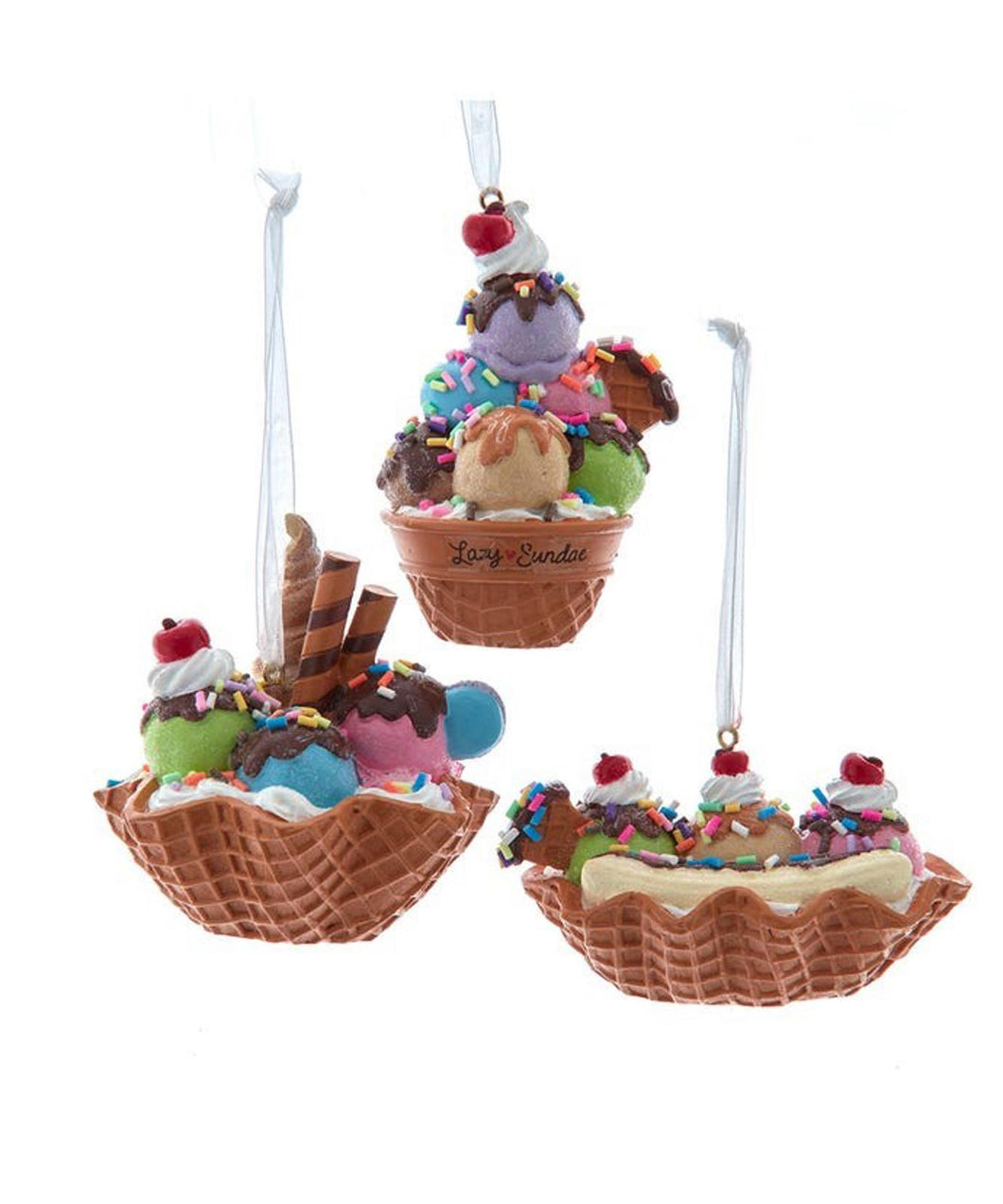 Set of 3 Waffle Sundae Ornaments D4628