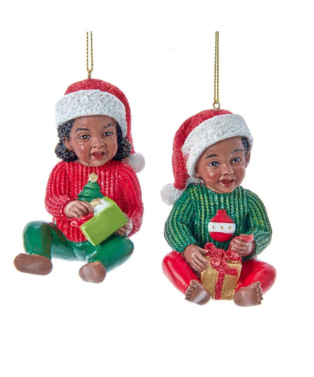 Set of 2 African American Boy and Girl In Christmas Outfits E0693