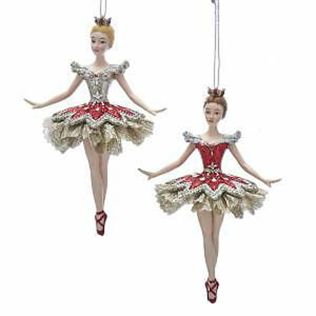 Set of 2 Ruby and Platinum Ballerina Ornaments E0340