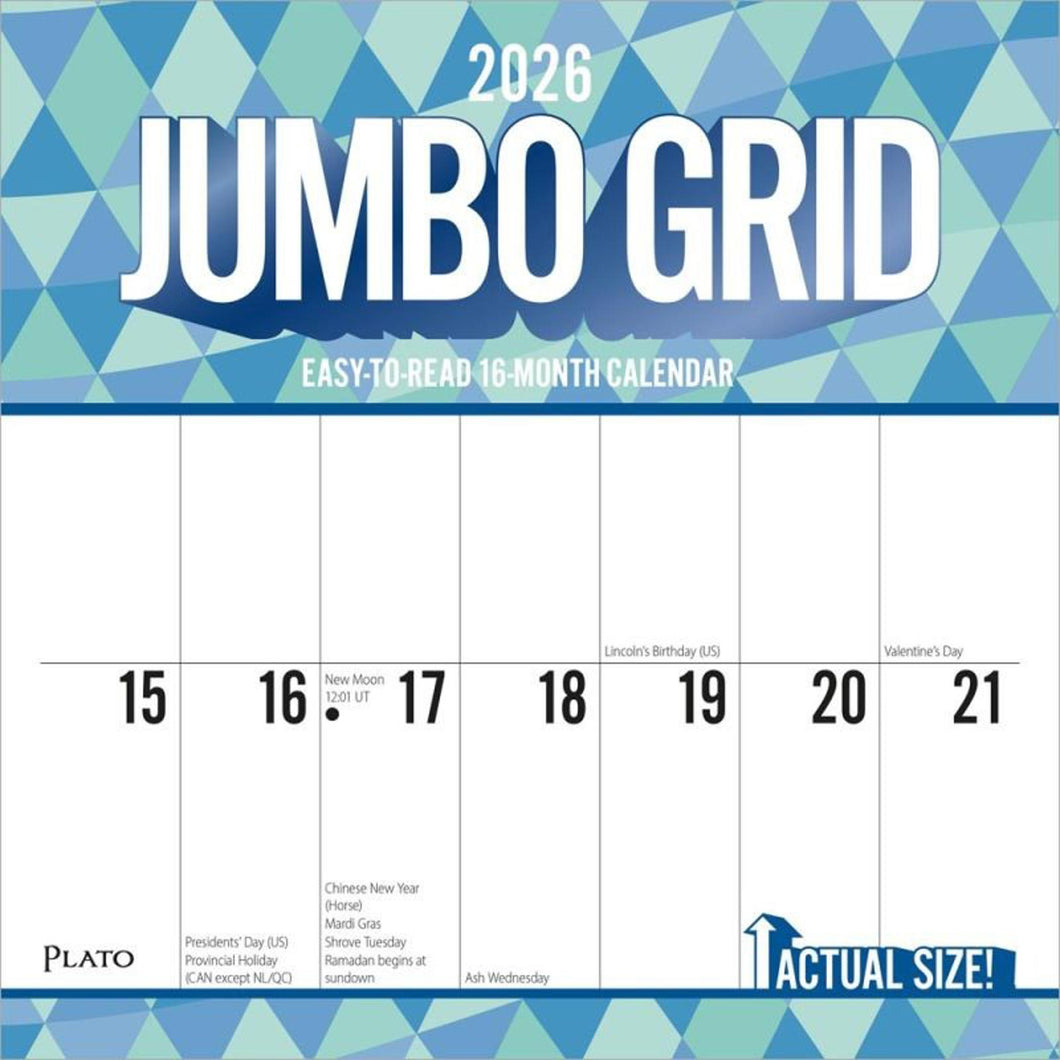 Browntrout Jumbo Grid Large Print 2026 12 x 12 Wall Calendar