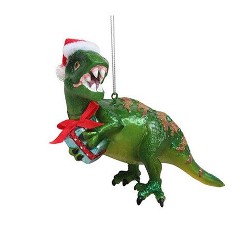 Darice Christmas Glass Ornament: Dinosaur, 7 x 2.75 inches