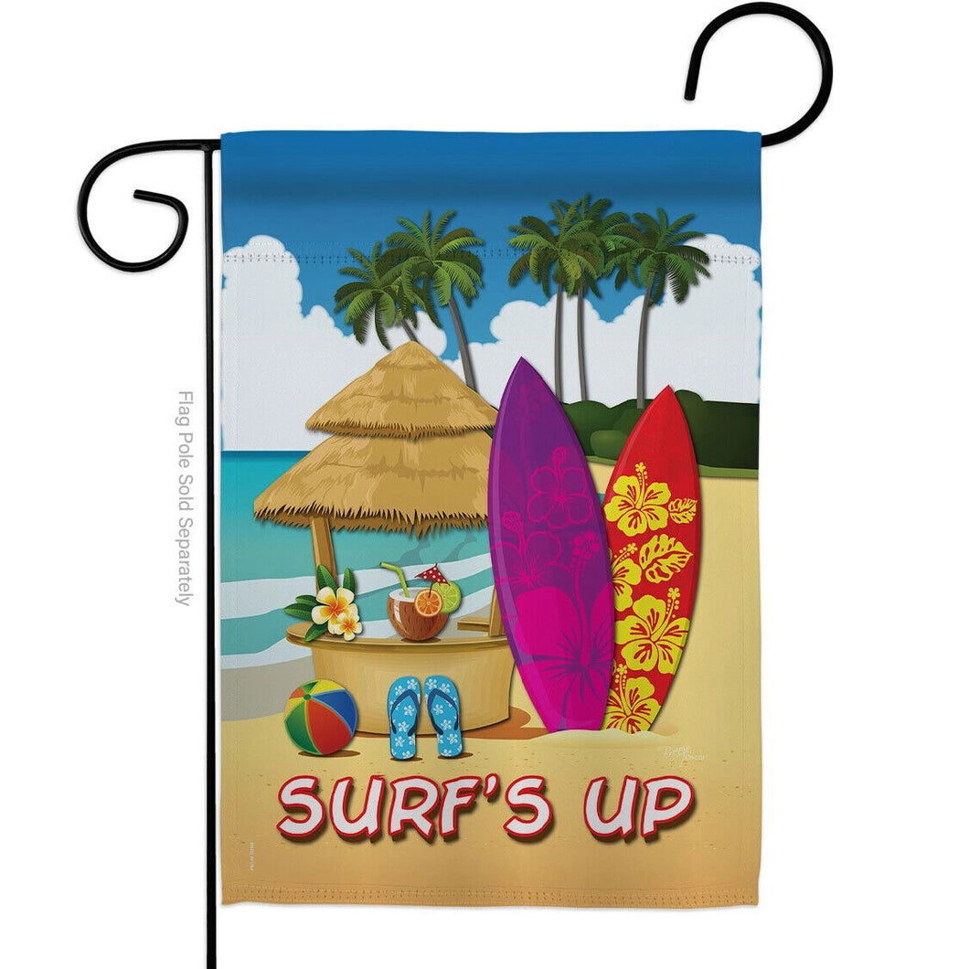 Two Group Flag Surf's Up Hut Summertime Fun and Sun Surf Beach Decor Flag