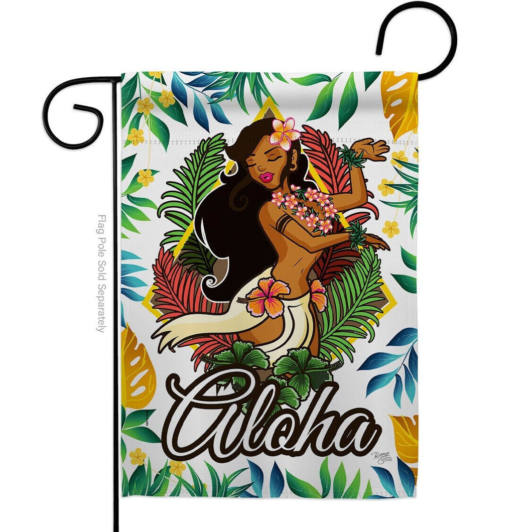 Two Group Flag Hula Girl Summertime Fun and Sun Tropical Floral Decor Flag