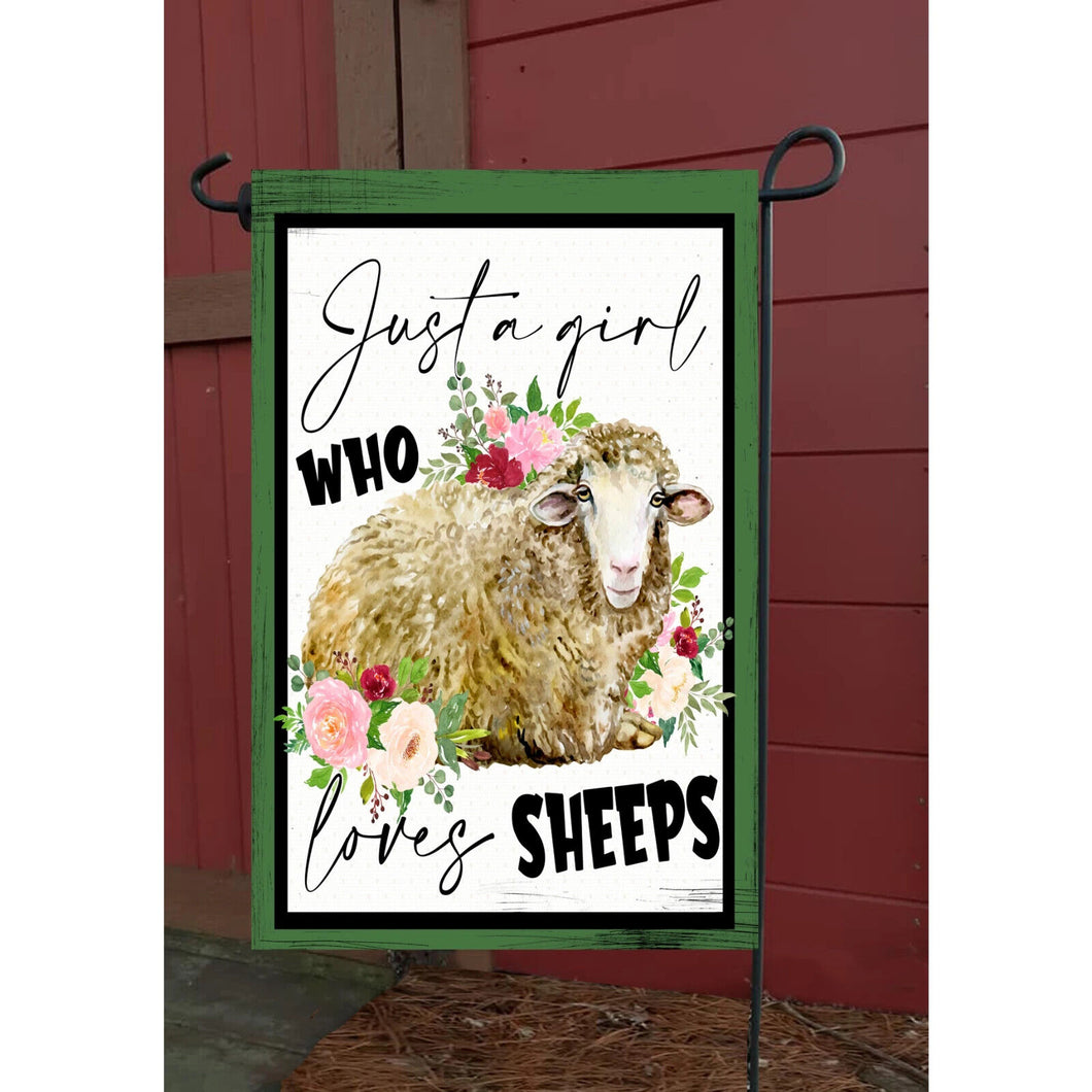 Flags Galore Girl Loves Sheep Garden Flag