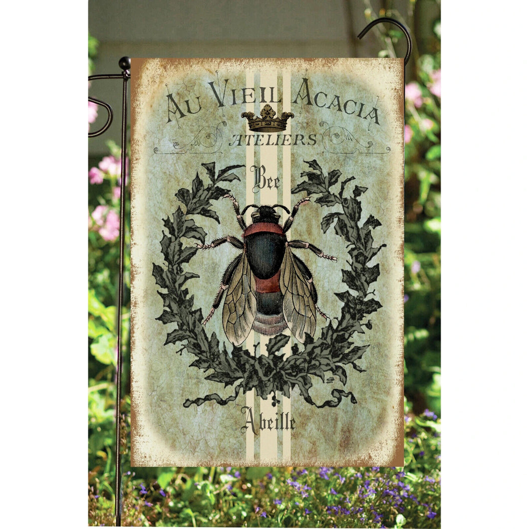 Flags Galore Bee French on Green Garden Flag