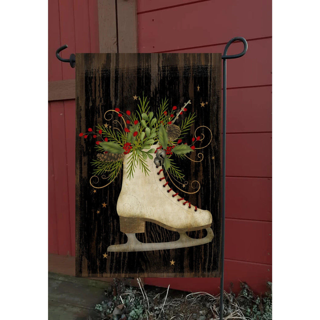 Flags Galore Ice Skate on Black Garden Flag Christmas