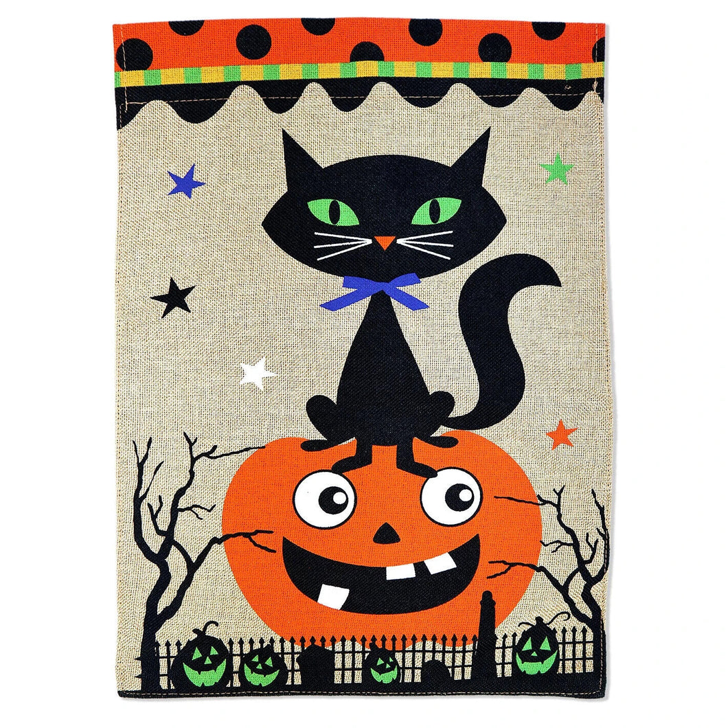 Two Group Flag Flag Black Kitty Pumpkin Burlap Halloween Cat Garden House