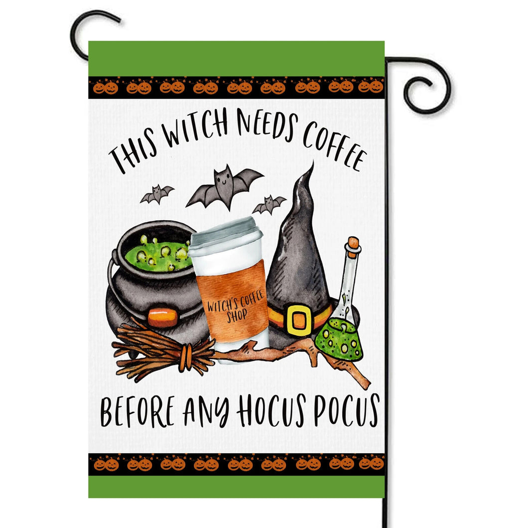 Flags Galoreitch Needs Coffee Garden Flag  Halloween