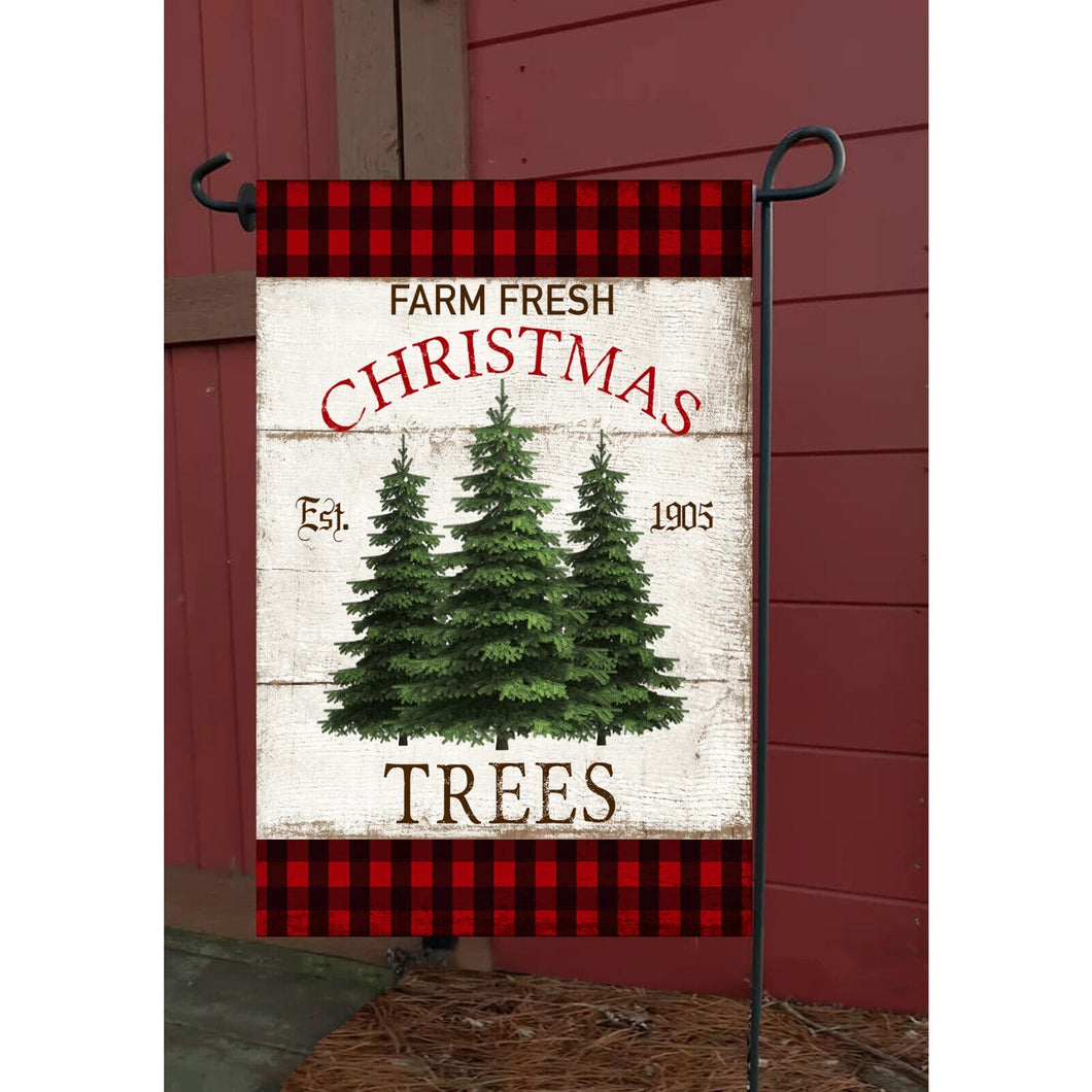 Flags Galore Farm Fresh Trees on Plaid Garden Flag Christmas