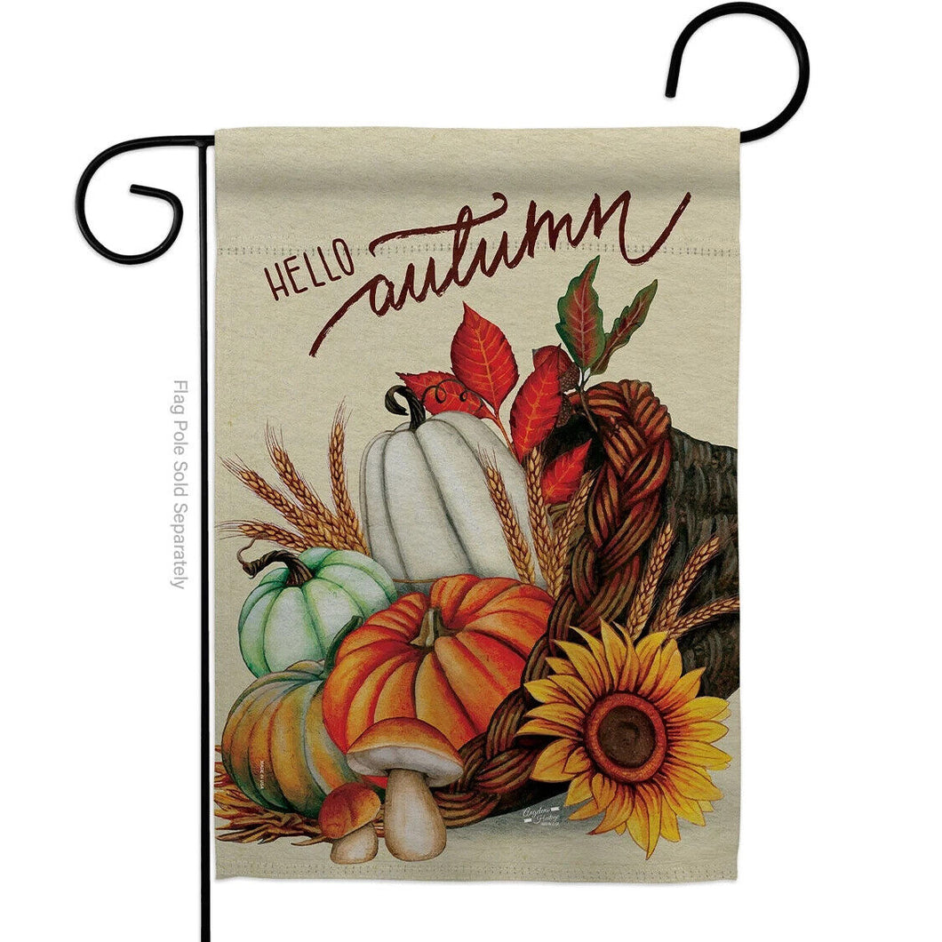 Two Group Flag Flag Hello Cornucopia Harvest Autumn Floral Pumpkin Garden