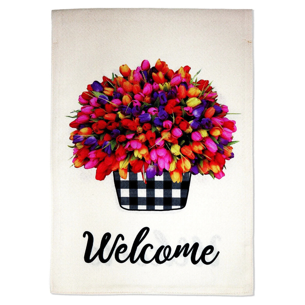 Two Group Flag Flagelcome Tulips Burlap Floral Tulip Garden House