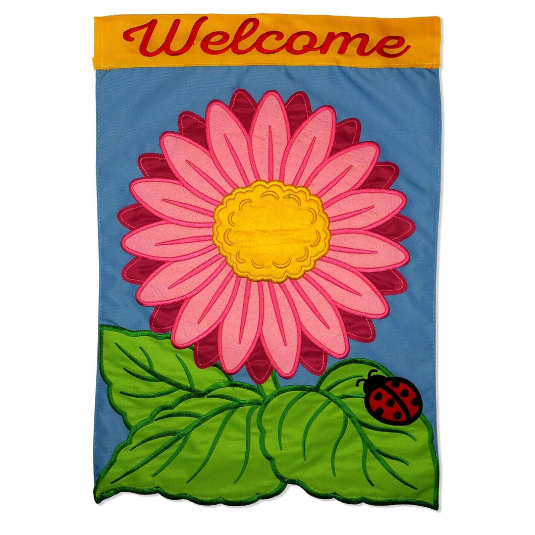 Two Group Flag Flagelcome Pink Daisy Applique Floral Ladybug Garden