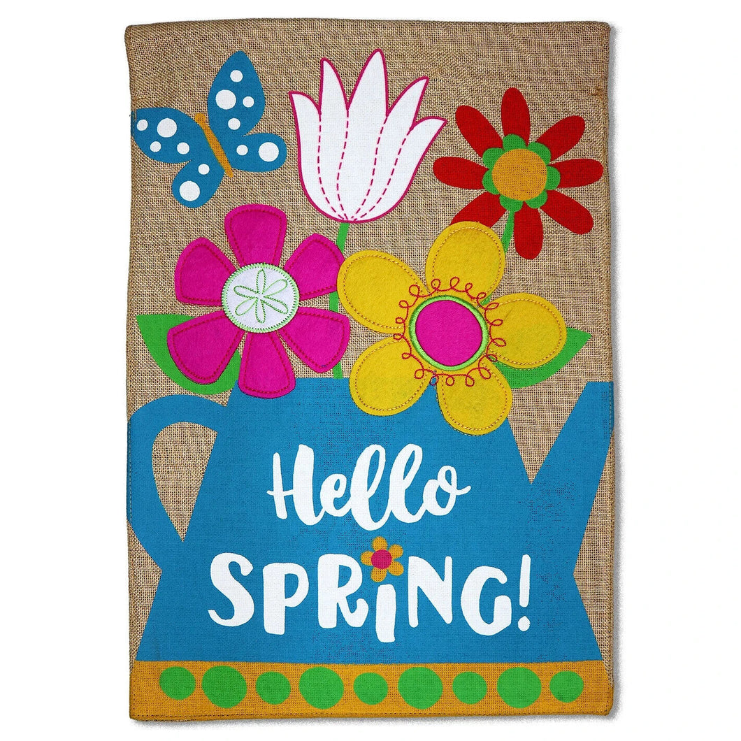 Two Group Flag Flag Hello Spring Burlap Floral Tulip Butterfly Garden