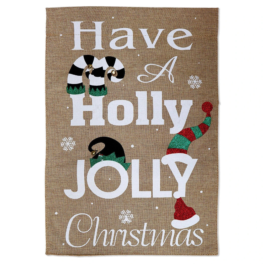 Two Group Flag Flag Holly Jolly Christmas Burlap Garden House 2-Sided Home