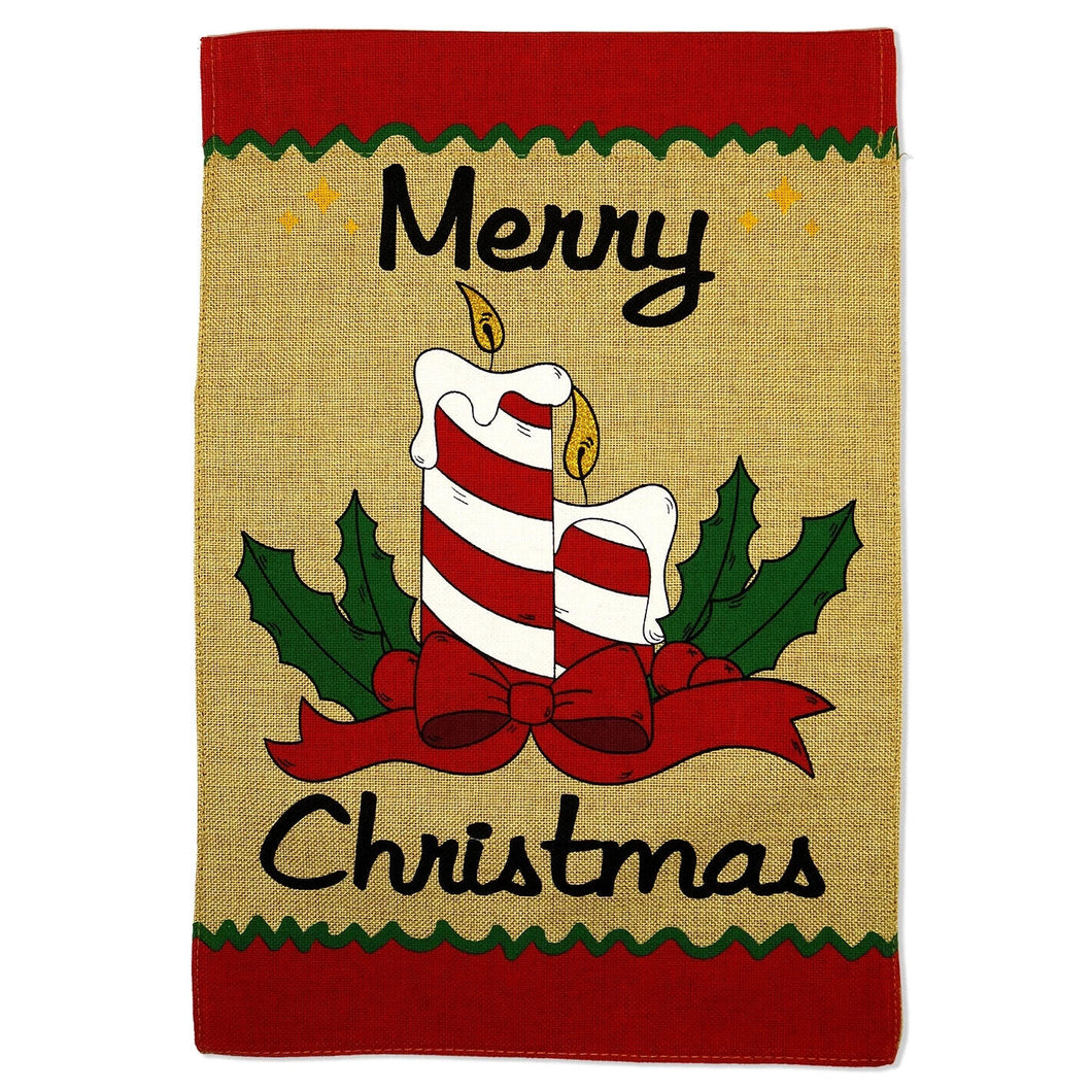 Two Group Flag Flag Happy Christmas Candle Burlap Garden House 2-Sided