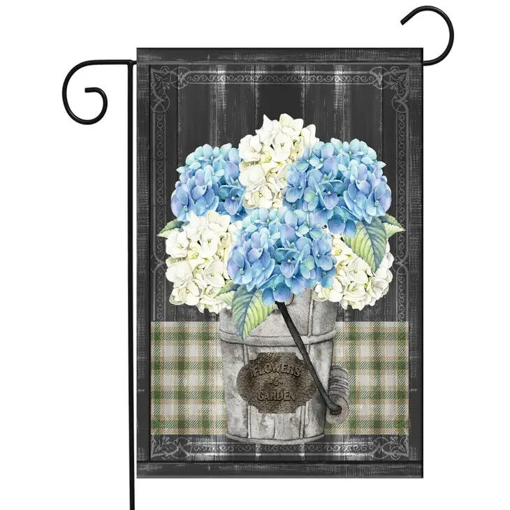 Flags Galore Blue Hydrangea old bucket Garden Flag