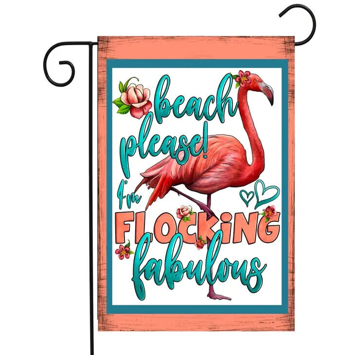 Flags Galore Beach Please Flocking Fabulous Flamingo Garden Flag