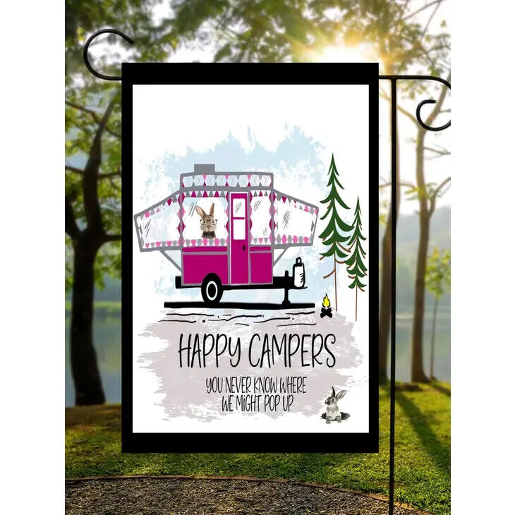 Flags Galore Happy Campers Purple Pop Up Garden Flag