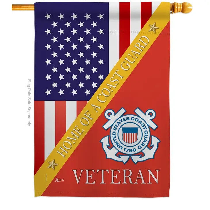 Two Group Flags Home of Coast Guard Armed Forces Military Veteran House Flag