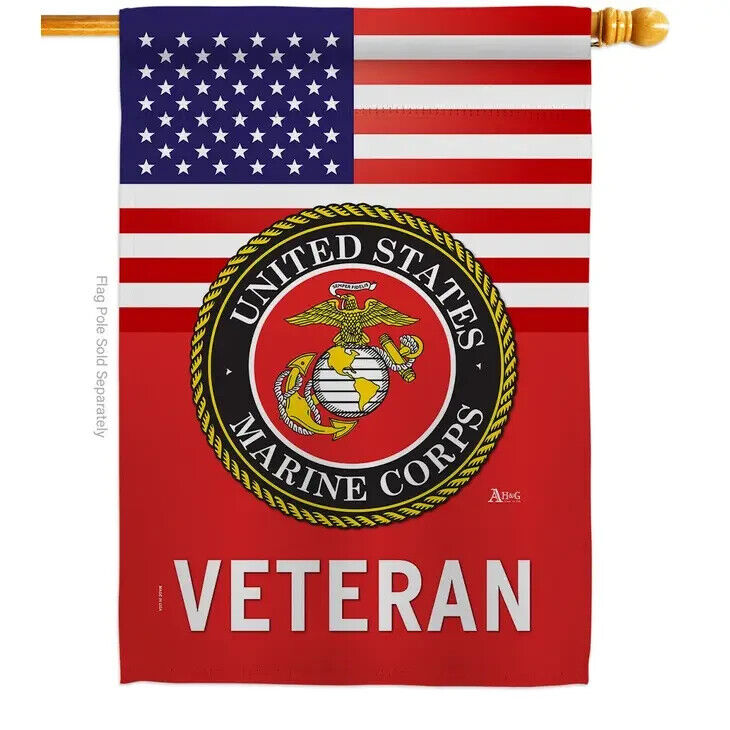 Two Group Flags US Marine Corps Veteran Armed Forces Military USA House Flag