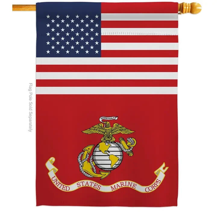 Two Group Flags US Marine Corps Armed Forces Military USA Decor House Flag